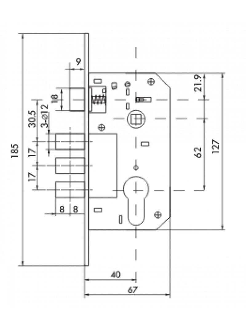 Корпус замка 150 3M/PB W/B (латунная планка) — изображение 2