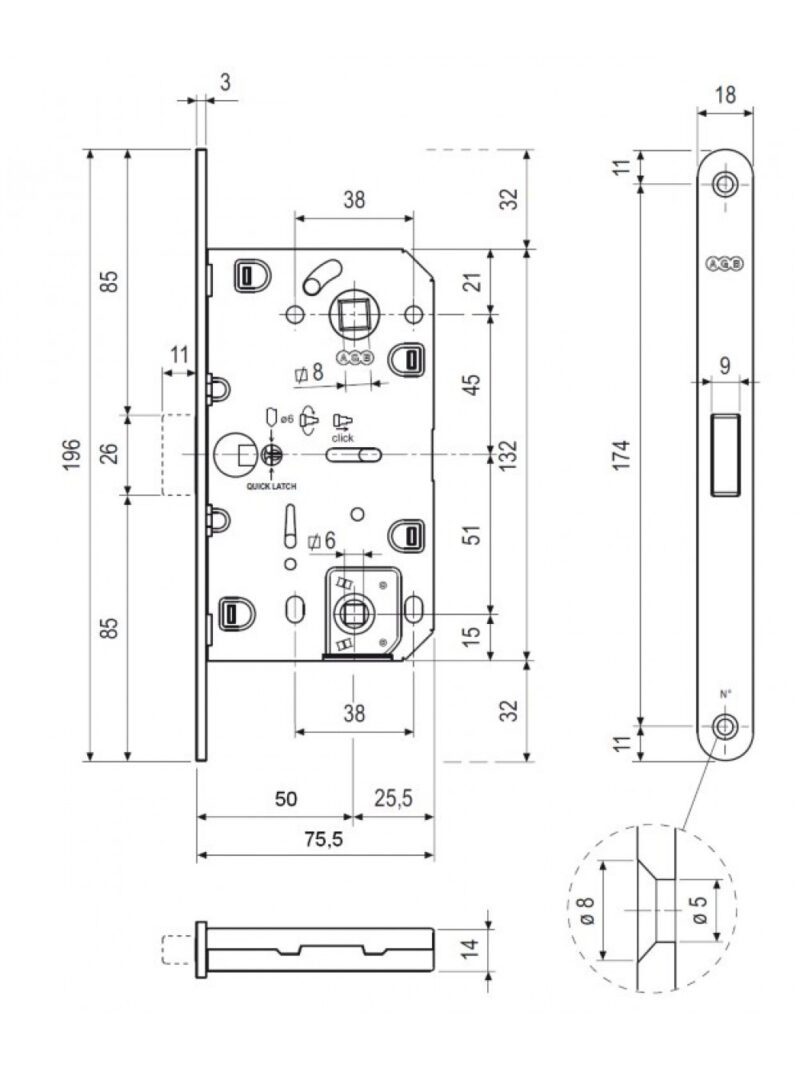 B06102.50.91 (=B04102, B05102) Замок межк. WC (белый) тех. уп. без отв. пл. MEDIANA POLARIS — изображение 2