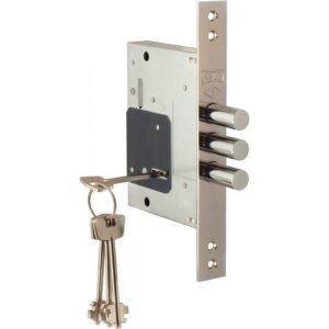 Замок врезной сувальдный 257/L никель 5 кл., планки с покрытием хром и накладкой (511)