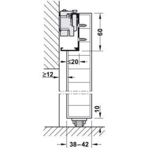 Комплект фурнитуры DESIGN 80-M для первого дверного полотна до 80 кг, с
ходовой шиной алюминий без покрытия 1100 мм и нижней опорной

направляющей 2200 мм