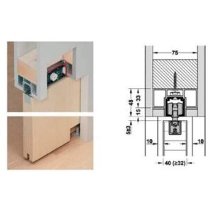 Комплект фурнитуры Slido Classic 80-P, весом дверного полотна до 80кг, ширина ≥ 592 мм, с 1-сторонней доводчиком, ходовой шиной 2 м