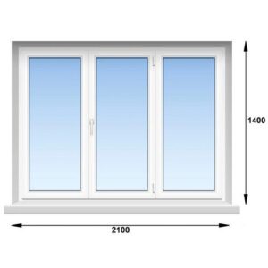 Трехстворчатое металлопласт. окно 2100 х 1400