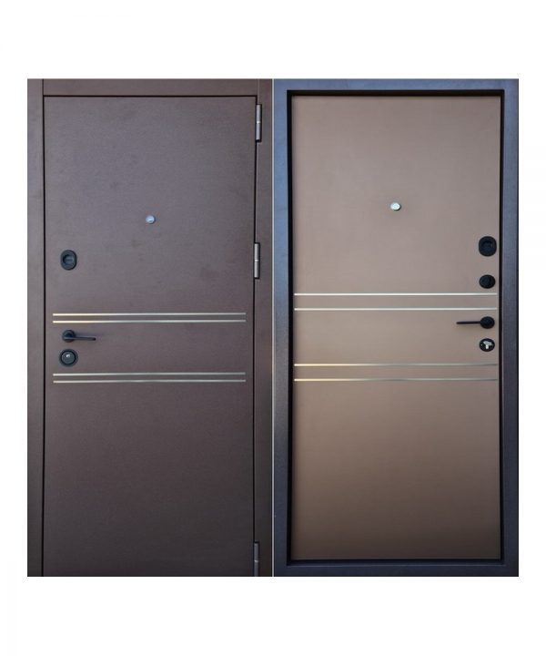 Входные двери Форт Нокс «СТРИТ-Kale» (Металл \ МДФ) 8017 муар коричневый+анодированный молдинг/ Астана розвуд горизонт